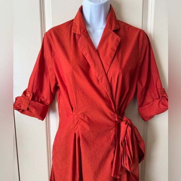 New York & Company Vibrant Red Orange Wrap Dress - Picture 3 of 10